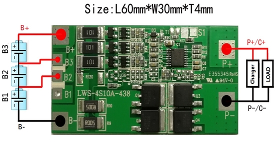 برد مدار محافظ باتری BMS قابل شارژ لیتیوم 3.2v 4s 10a 12.8v
